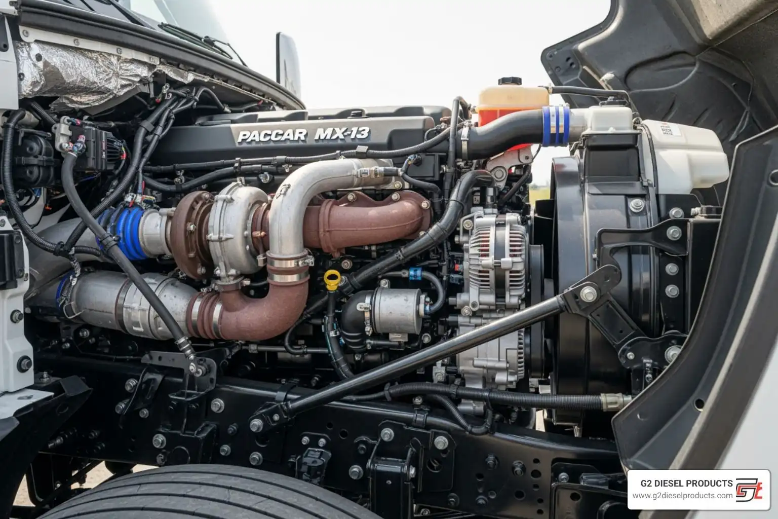 Professional diesel mechanic working on truck